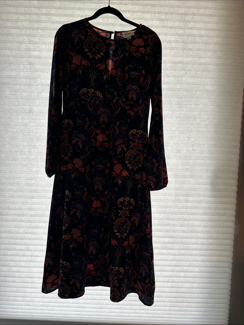 Madeline Black Long Sleeve Floral Midi Dress with Red Accents
